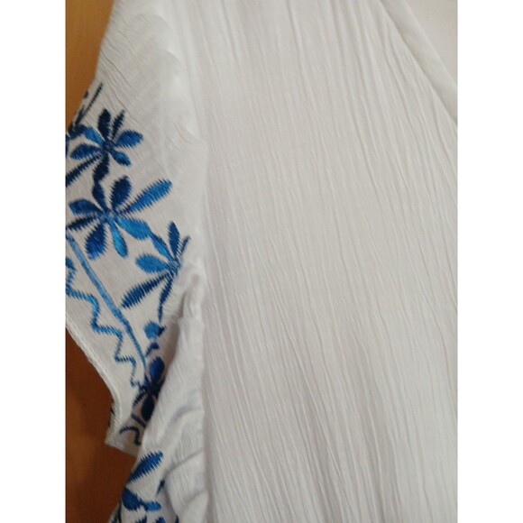 Kings Road White Sleeveless Dress Blue Embroidered Trim Lined Elastic/ Button LG - Picture 8 of 16
